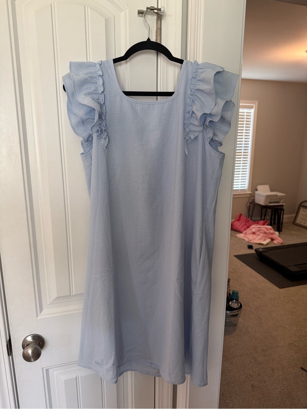 Simply Southern Light Blue Ruffle Sleeve Mini Dress